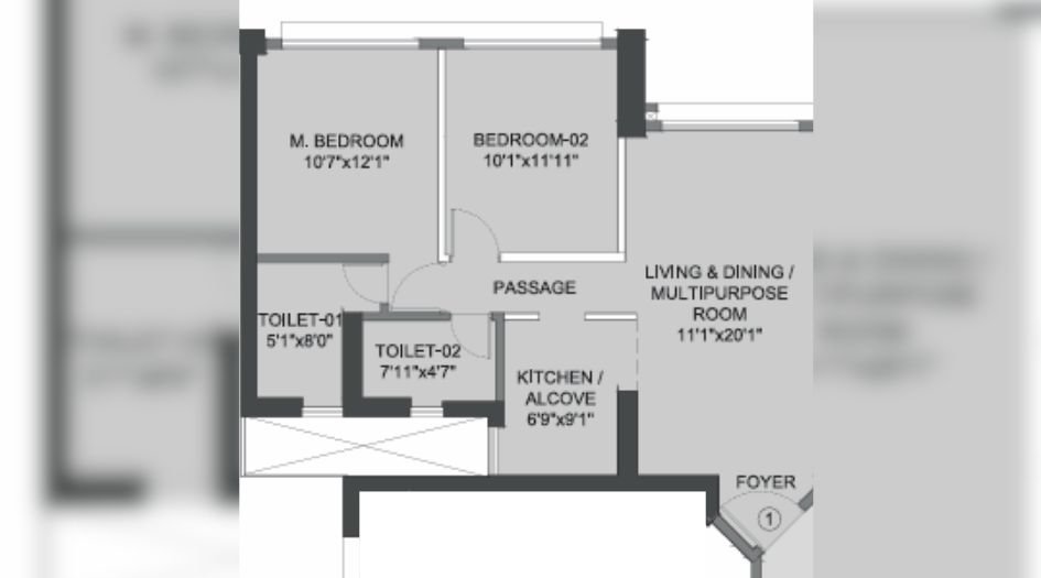 Rivali-Park-Floor-Plan-2 BHK- 772 Sqft -Stargaze-Tower